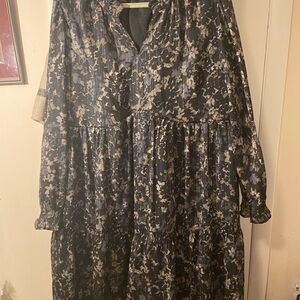 Terra & Sky Black and Cream Patterned Midi Dress